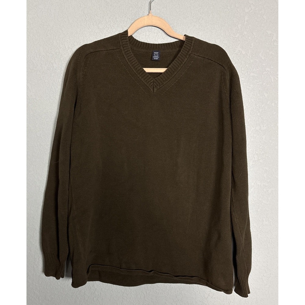 GAP Vintage Y2K V Neck Knit Sweater Brown 100% Cotton Mens‎ XL